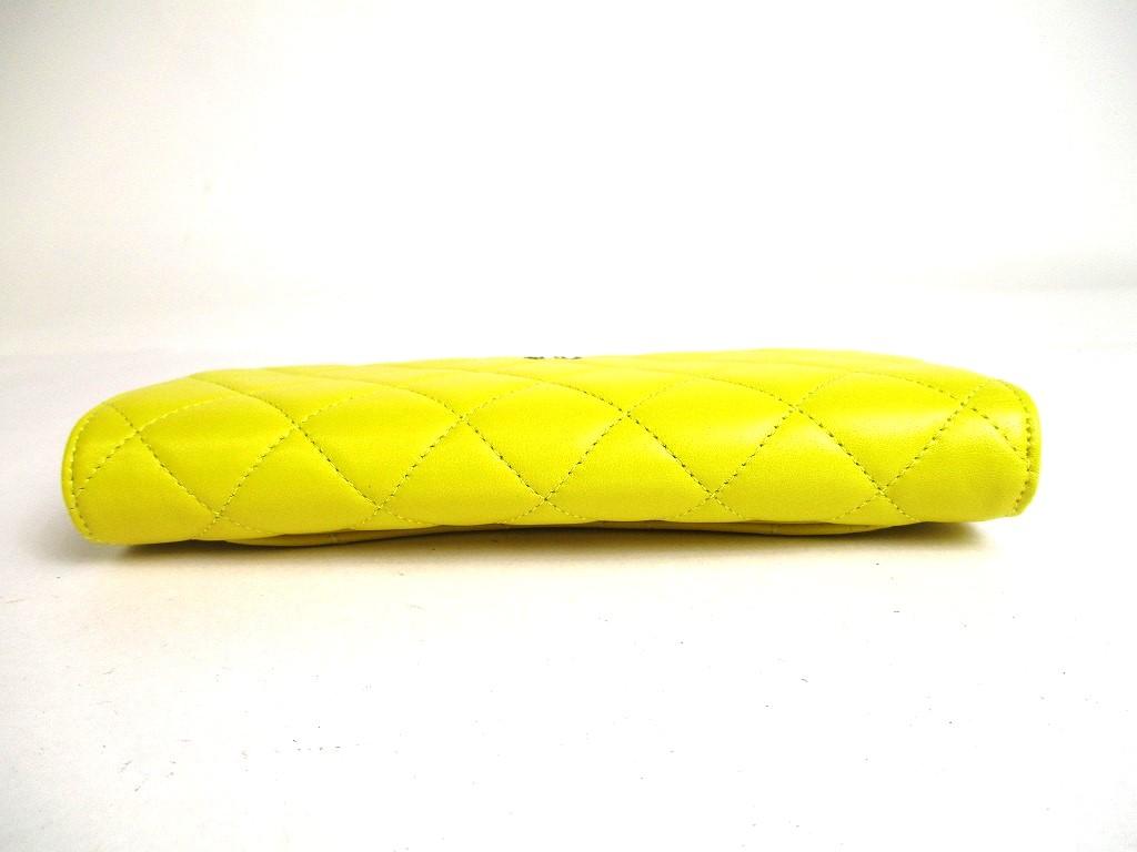 Authentic CHANEL Yellow Lamb Leather Flap Long Wallet Purse #a368   Refurbished