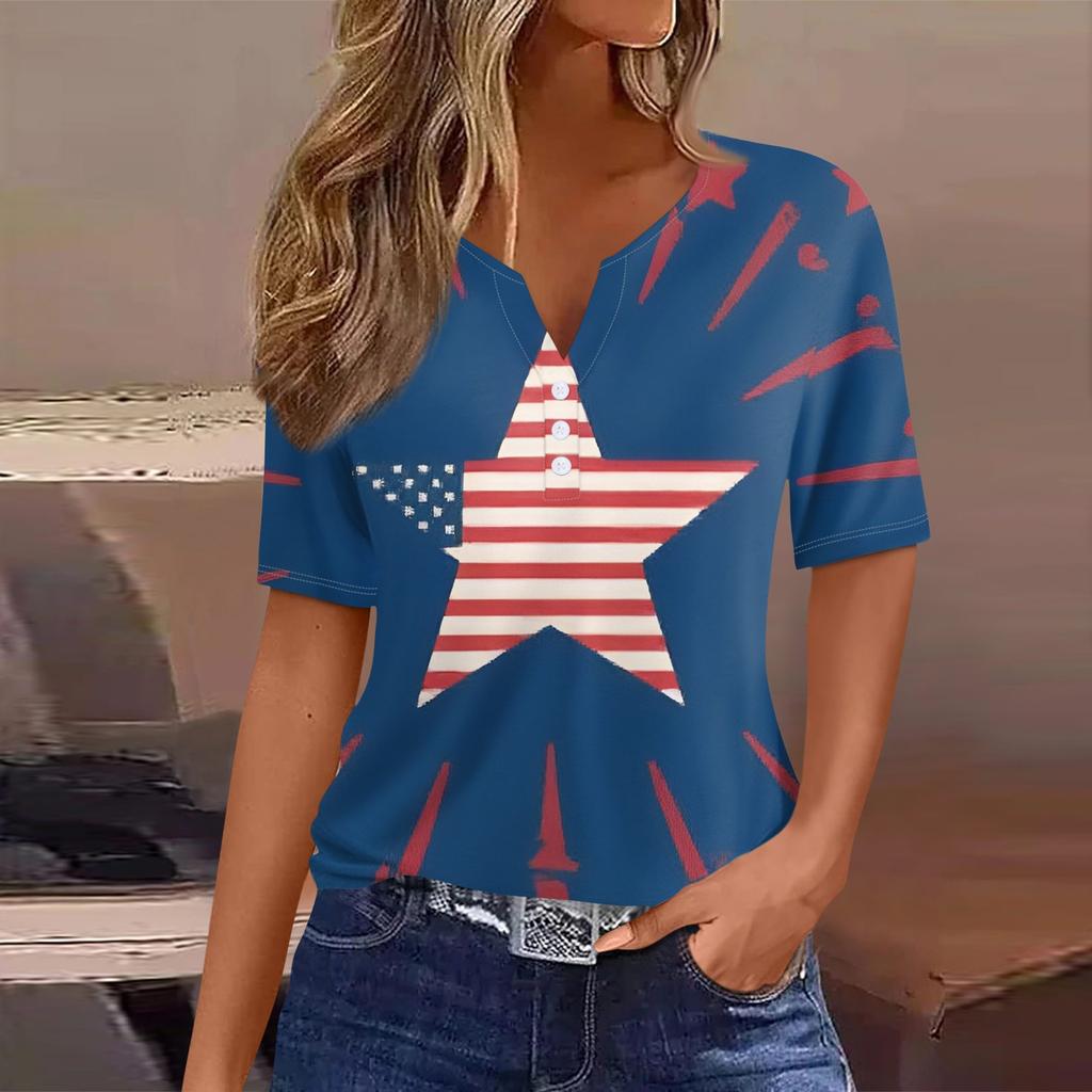 Women's T Shirt Tee Print Button Short Sleeve Daily Weekend Fashion Basic V- Neck Regular Top