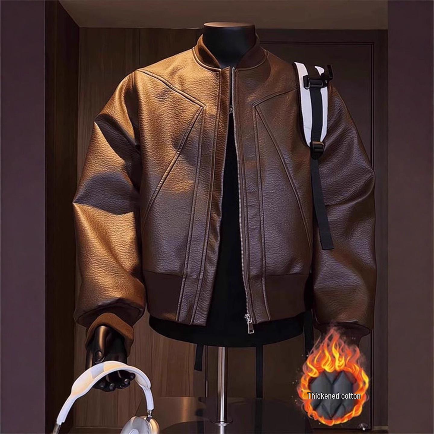 

Men s Autumn/Winter Quilted PU Leather Motorcycle Jacket - Stylish, Thickened, and Handsome Design. L