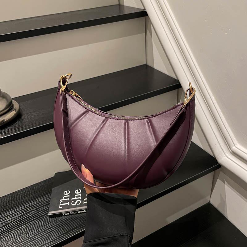 

High-end Simple Crescent Bag Solid Color Horn Shoulder Bag High-quality Leather Women s Bag New Versatile Commuter Underarm Bags 25x8x12cm бордовий