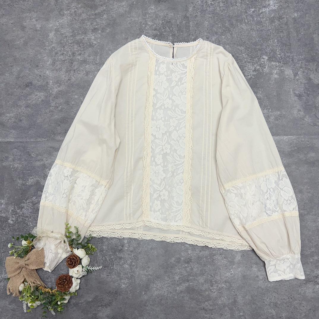 

Johnature, хлопковые женские топы, весенние повседневные лоскутные кружевные топы с круглым вырезом, свободные винтажные женские рубашки Mori One Size бежевый