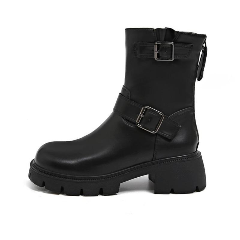 

Кожаные Ботильоны Средней Высоты Женские Осенние Новые Задняя Молния Двойная Пуговица Ботинки Черные Универсальные Кожаные Ботинки 35 чёрный