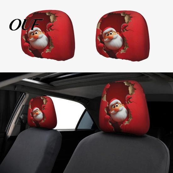 Soft Elastic Car Headrest Covers Christmas Cover, Stretch Santa Deer Print Auto Travel Decor Protector, Universal Fit Holiday Interior for Most
