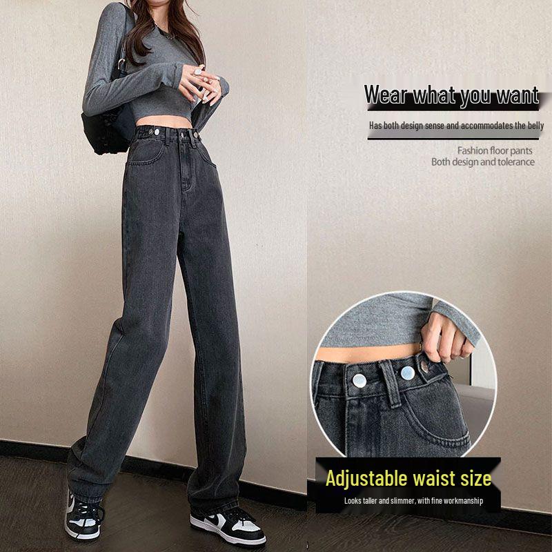 Plus Size High-Waist Wide-Leg Jeans - Slimming Straight-Leg Pants for Autumn