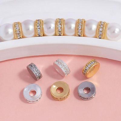 18K Gold Rhinestone Spacer Bead with Diamond-Cut Crystal Pearl for DIY Jewelry Bracelet