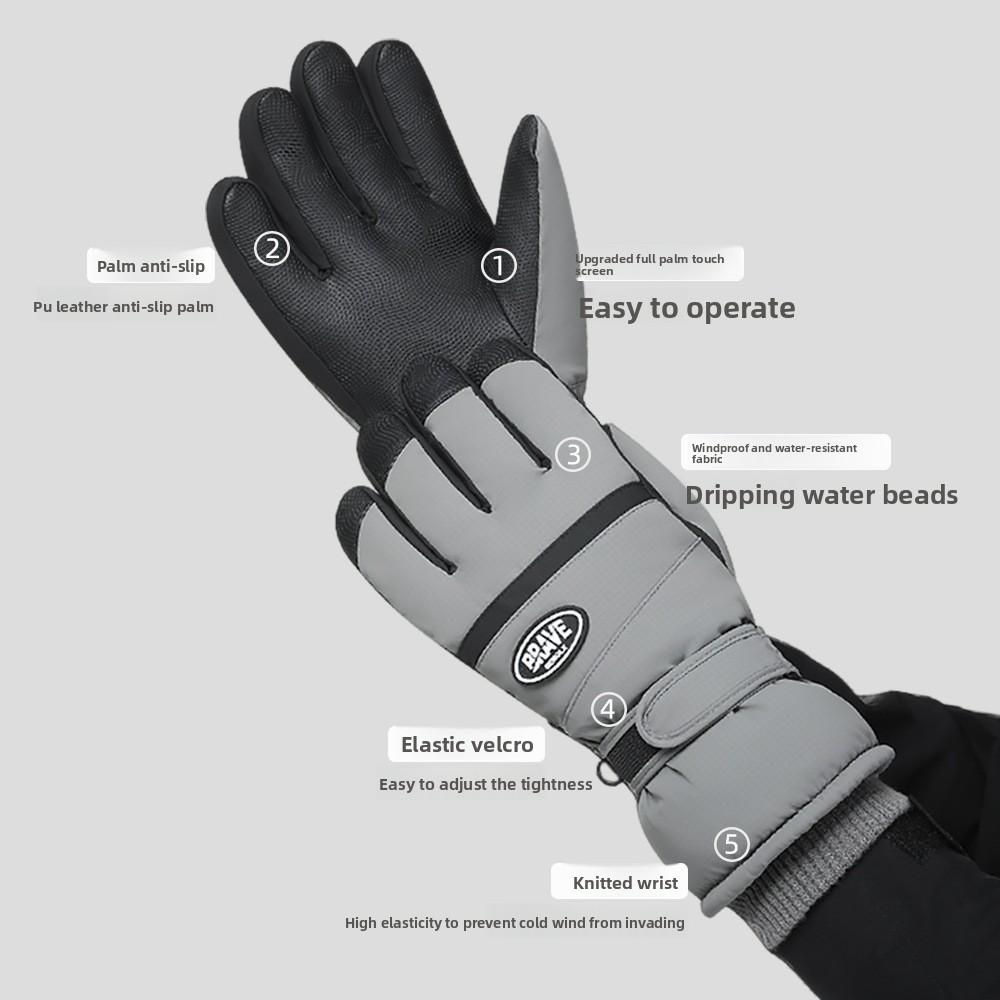 Motorcycle Winter Warm Snowboard Ski Gloves Unisex Non-Slip Touch Screen Waterproof Pu Leather Outdoor Cycling Fleece Snow Glove