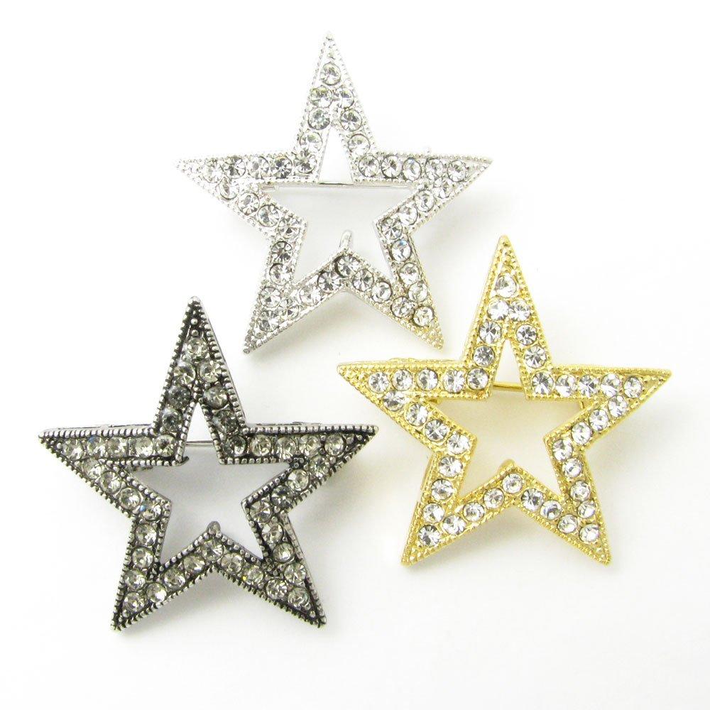 GEM plus Star Brooch Lapel Pin KS41002 Black (Metallic Color)