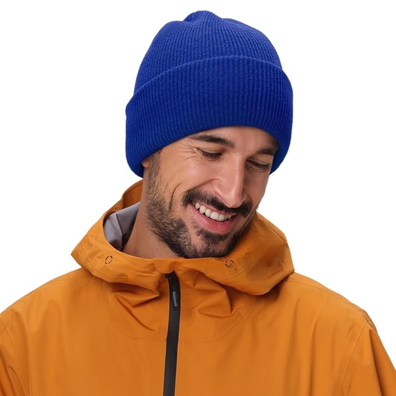 

[Connectyle] men s knit hat border knit cap Thick watch cap knit beanie snowboarding hat royal blue