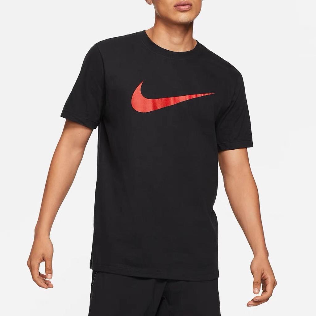 Nike Solid Color Large Logo Print Crew Neck Short Sleeve Retro American T-Shirt Men Tops Black BV0628-010