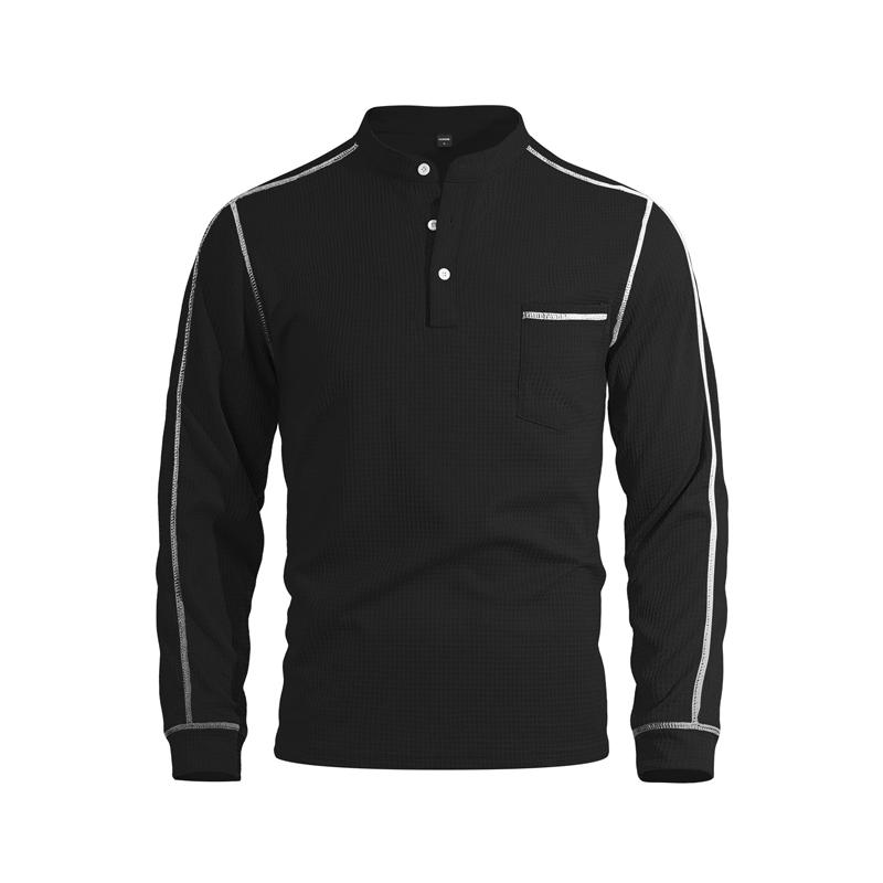 

Men s Waffle Knit Long Sleeve Henley Collar Polo Shirts Stand Collar Half Button Casual Pullover Tops Spring Autumn Outdoor Polos XXXL чёрный