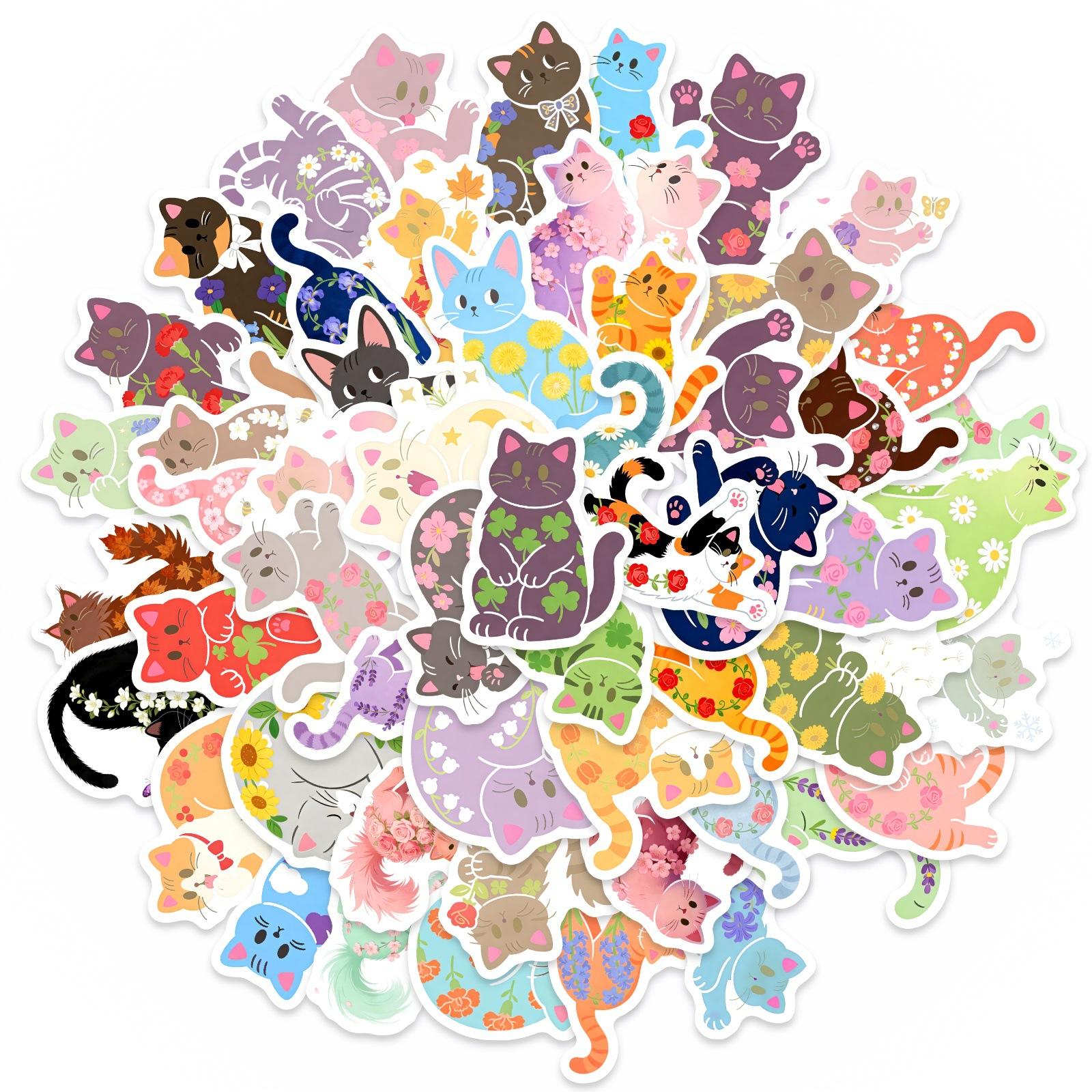 50 Cute Cat Stickers Hand Account Decoration Waterproof Cartoon Animal Stickers Children S Stationery Graffiti Stickers