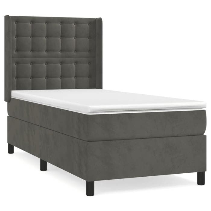 3132892 vidaXL Divan-lit Et Matelas Gris Foncé 90x190 Cm Velours