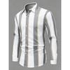 Men's Olive Green Vertical Striped Long Sleeved Shirt with Collar, European and American Business Daily Casual Versatile Top