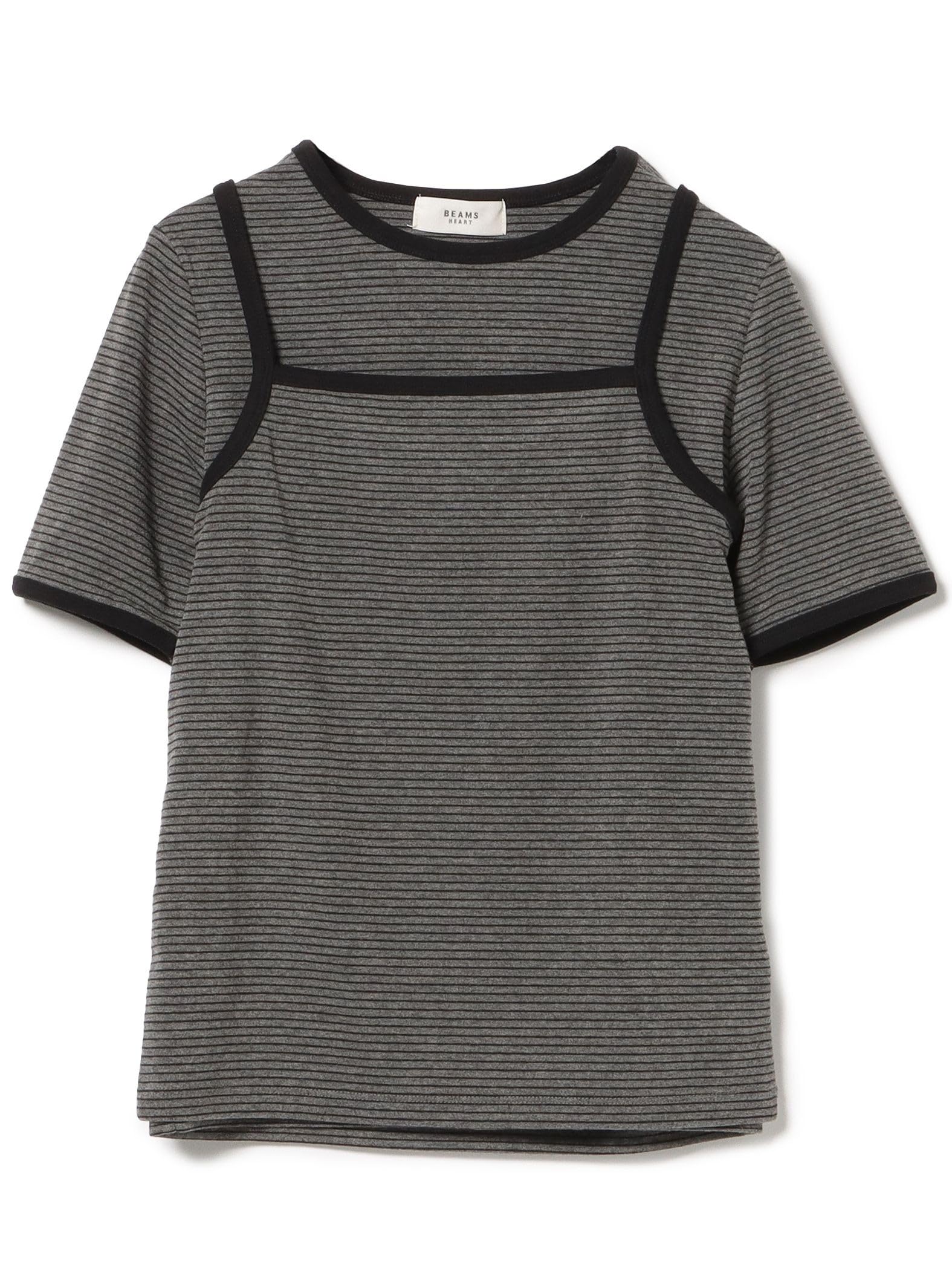 

Beams Heart S/S TEE Striped T-shirt and Camisole (Set Item) Women s Charcoal One Size