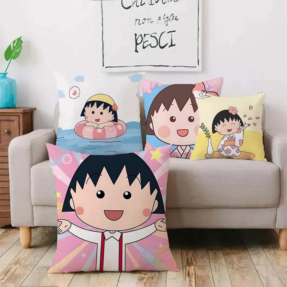 Anime Chibi M-Maruko-chanS Povlaky na polštáře Kreslený Dekorativní na pohovku Domácí Oboustranný tisk Krátký plyš Roztomilý povlak na polštář