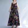 Rochii Maxi Lungi de Vară pentru Femei Plinute, Stil Retro, cu Imprimeu Floral, Fără Mâneci, cu Gât Rotund, din Bumbac și In, Largi