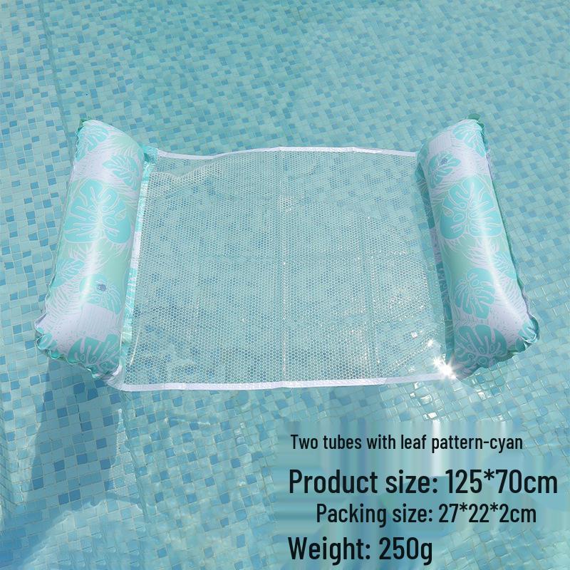 Portable Foldable PVC Striped Water Lounge Chair with Hanging Net - Single Inflatable Floating Bed