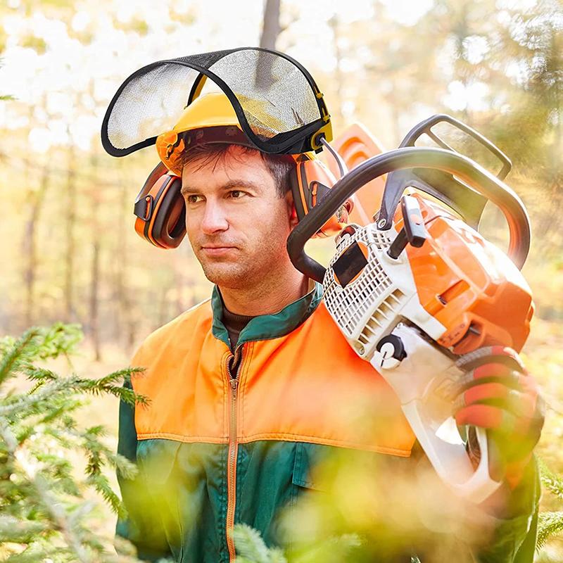 Garden Grass Trimmer Safety Helmet Hat With Full Face Mesh Visor For Logging Brush Cutter Forestry Protection