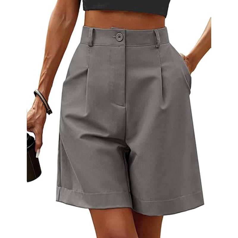 

High Waist Solid Color Wide Leg Suit Shorts for Women - Casual, Formal, and Commute Fashion 2XL серый
