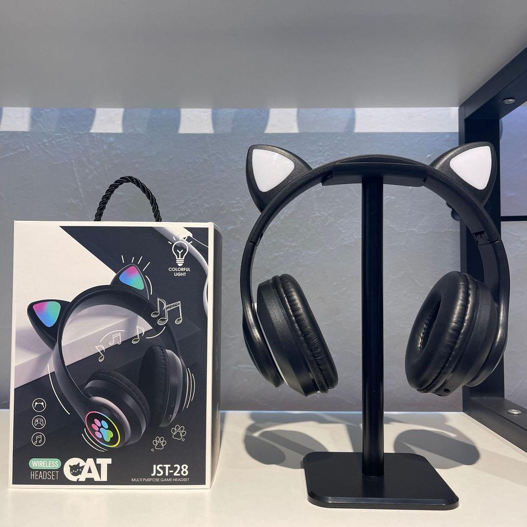 New JST-28 Cat Ear Bluetooth Headphones: Foldable, Over-Ear, Luminous, Wireless.