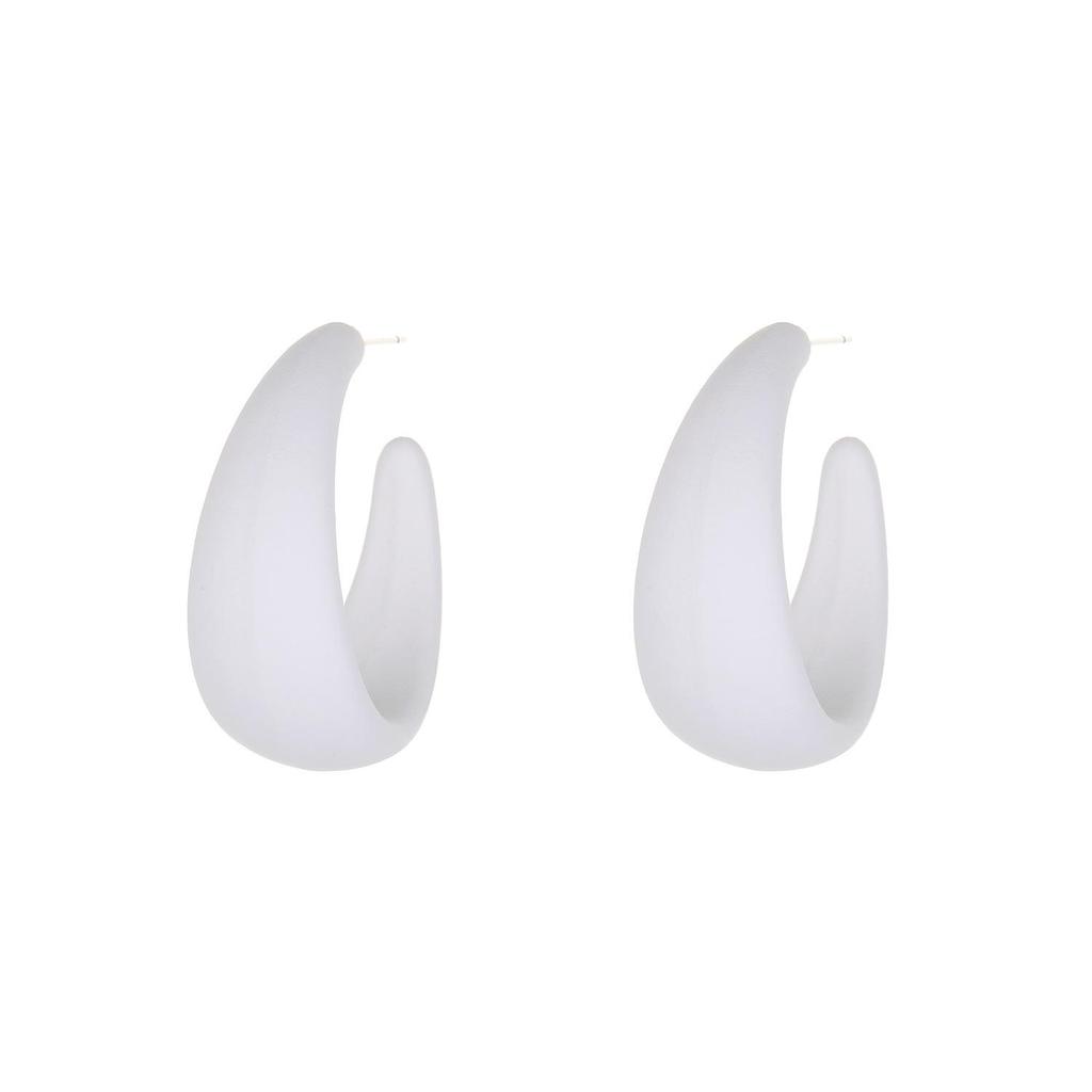 C-shaped Geometric Hoop Earrings: Candy Color Heart Dangles