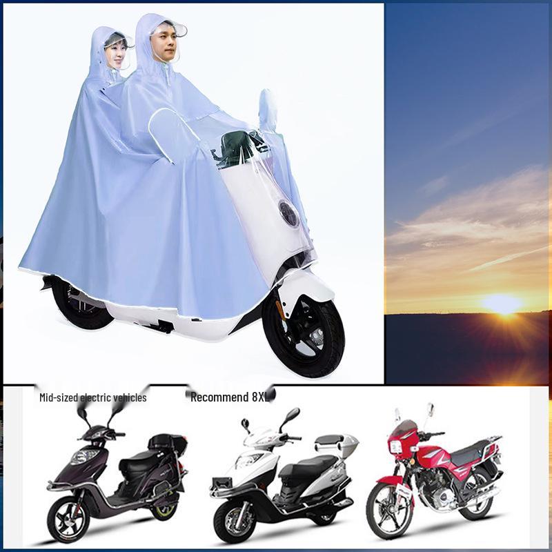 Thickened Electric Vehicle Poncho with Clear Dashboard, Double Brim, and Extended Length for Rainstorm Protection – Helmet-Compatible