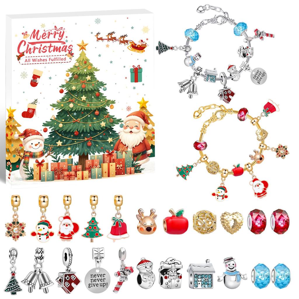 European & American DIY Christmas Cartoon Snowman Crystal Beaded Bracelet Set for Children