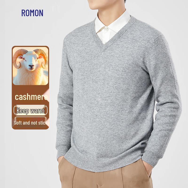 Romon Men's V-Neck Cashmere Blend Pullover