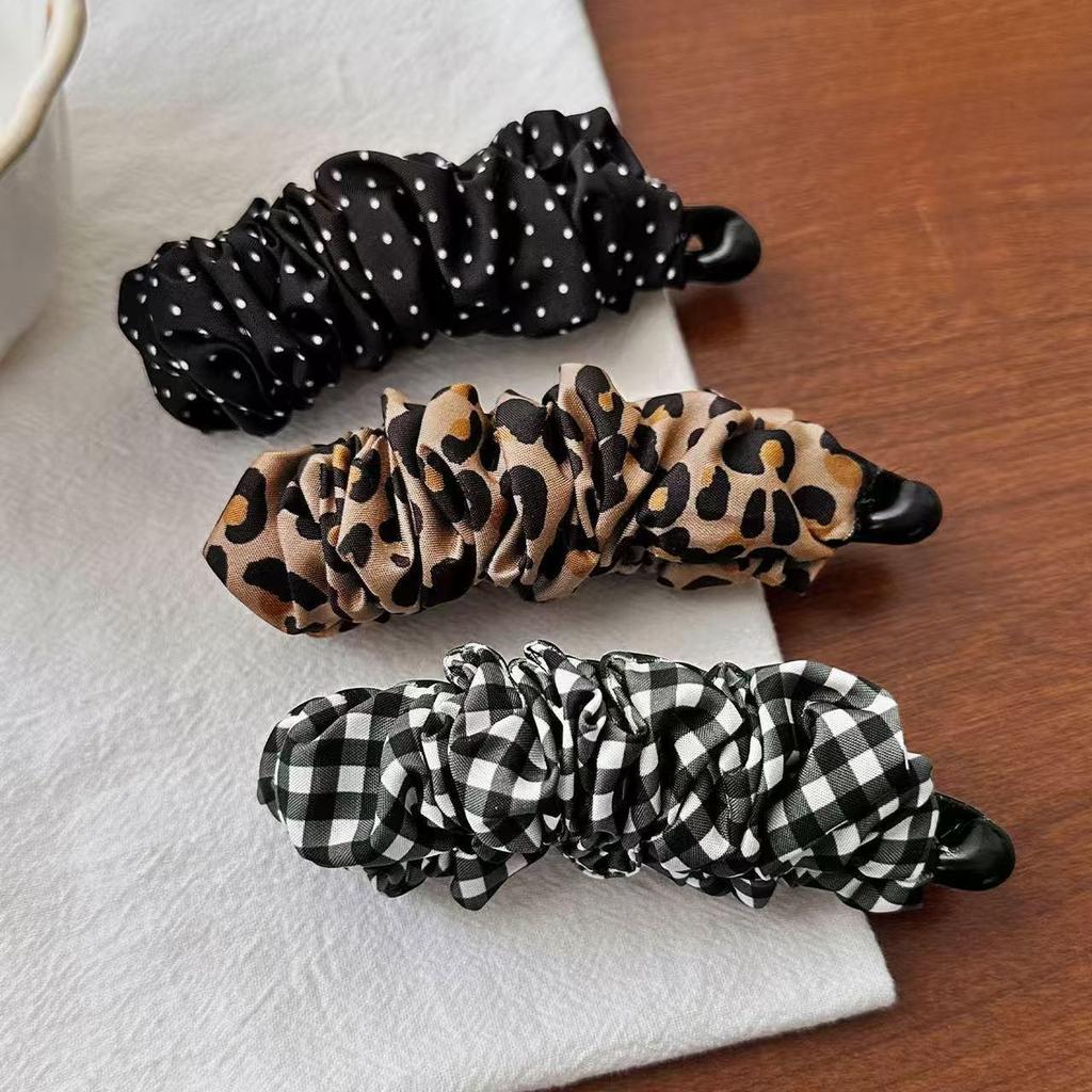 Retro Polka Dot Ruched Banana Clip for High-Volume Ponytails - Vertical and Horizontal Hair Accessory.