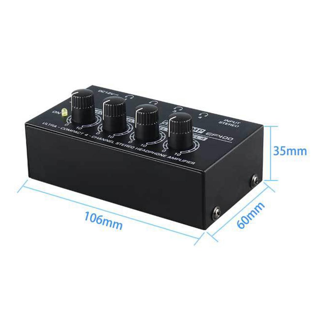 Audio HA400 4 Channel Headphone Amplifier Stereo Audio Amp 12V Power Adapter