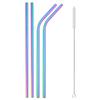 Colorful Reusable Straw Set Metal 304 Stainless Steel Straw Straight Bent Drinking Straw With Case Cleaning Brush Bar Accessory