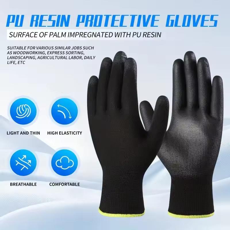 2/6Pairs PU Coated Safety Work Gloves Non-Slip Seamless Knit Nylon Gardening Gloves with Polyurethane for Industrial Outdoor Use