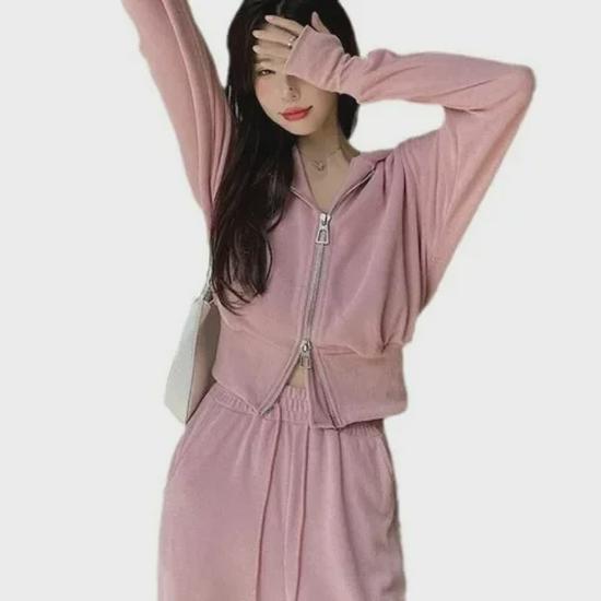 Completo Due Pezzi da Donna Cardigan con Zip Dimagrante e Pantaloni a Gamba Larga per Primavera e Autunno