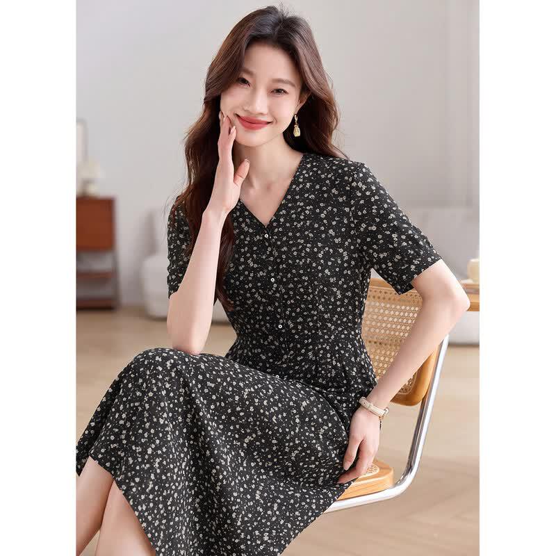Sanpowa Women s Floral V-Neck Puff Sleeve Midi Dress 2XL