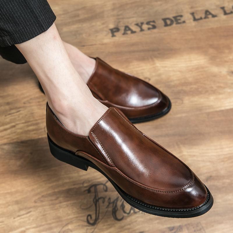

Business dress leather shoes men s pointed tip breathable one-pedal men s shoes British inner height increase leathershoes 46 коричневий