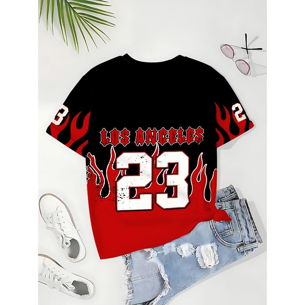 Alphanumeric Printed Short-sleeved T-shirt Sports Summer Women's Casual Round Neck Top