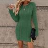 Women's Fashion Round Neck Color Long-sleeved Knitted Sweater Slim Fitted Hip Dress