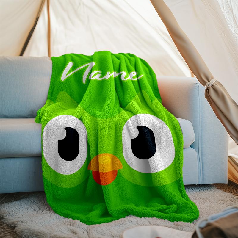 Coperta Personalizzata con Nome - Design Stampa Duolingo, Coperta per Divano, Letto, Viaggio, Campeggio - Morbida e Calda, Ottimo Regalo