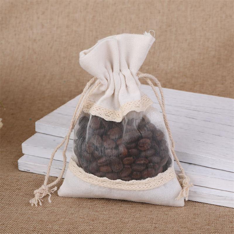 New 10X14CM Five Petal Flower White Lace Yarn Bag Folded Bottom Jewelry Drawstring Bag Creative Gift Slub Yarn Drawstring Pocket