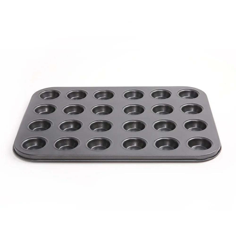 Non Stick 24 Hole Mini Cup Baking Pan Carbon Steel Pudding Cake Mold Household Baking Utensils Black