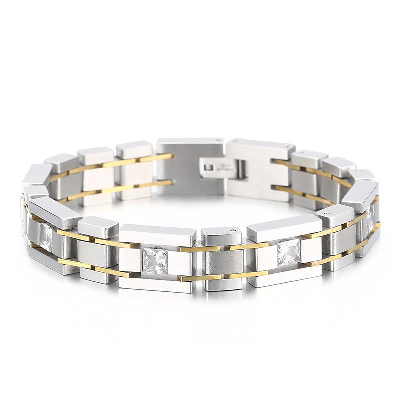 12mm gebürstetes Armband CZ Schmuck Geburtstagsgeschenke für Freund Vergoldetes Edelstahl-Kettenarmband für Männer