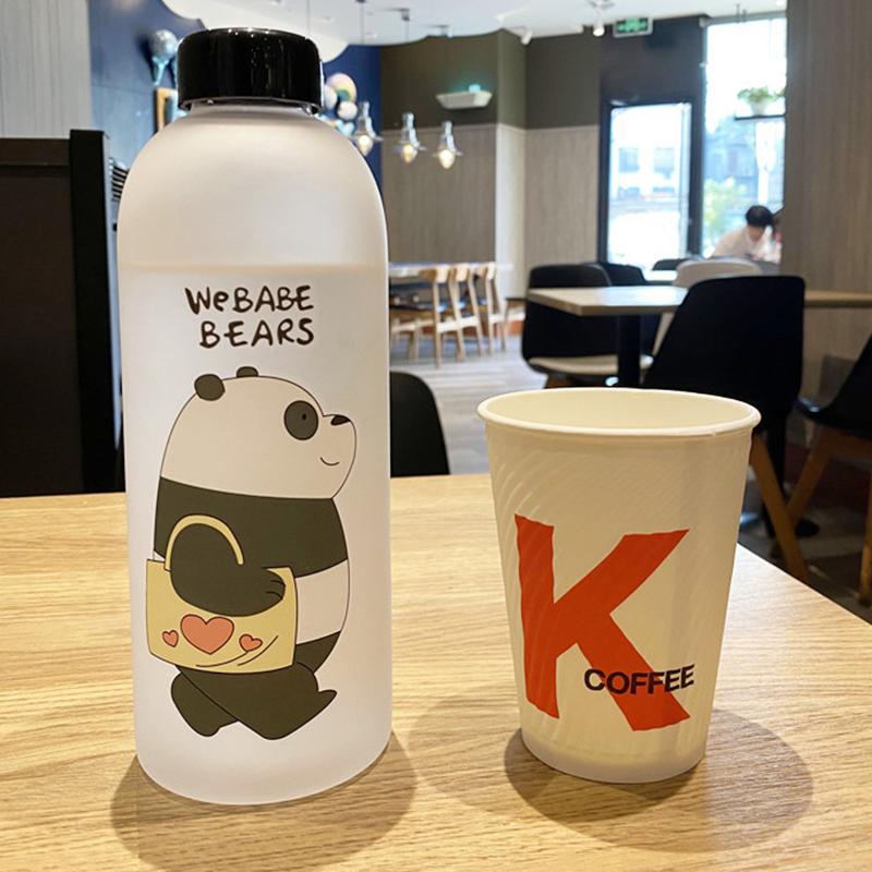 1000 ml roztomilý pohár Panda Bear Plastová průhledná matná kreslená láhev na vodu