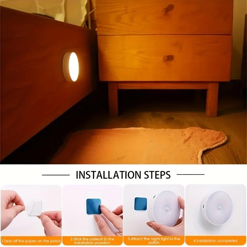 8PCS night light with motion sensor, USB charging light for cabinets and ladders, wireless, wake up at night, children's room