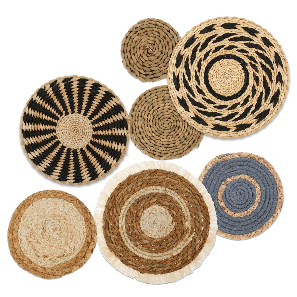 7pcs Woven Wall Basket Decor Bohemian Rattan Wicker Wall Decorative Woven Rattan Wall Basket Hanging Handmade Farmhouse Wall Han