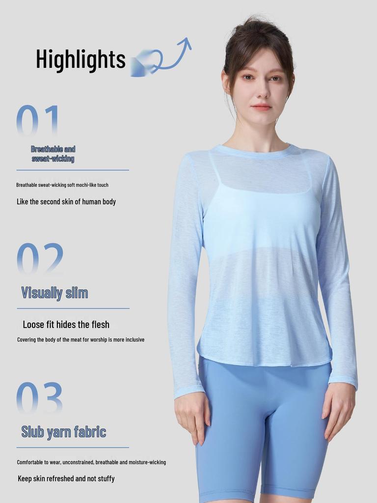 Women's Bamboo Yarn Quick-Dry Long Sleeve Yoga Top with Back Cross Design