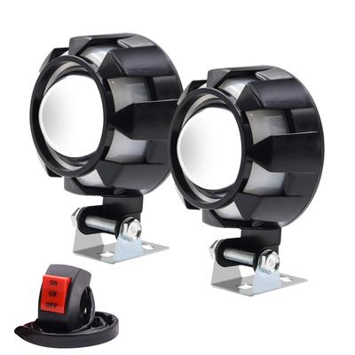 Biqing Motorcycle Auxiliary LED Lights, White Halo, Set of 2, Compact, Waterproof, 12V-85V, with 3-Wire Switch