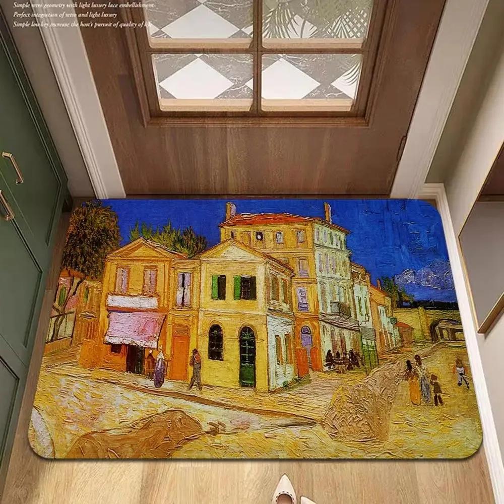 Van Gogh Art Door Mat Wrinkle-Resistant Doormat Hallway Indoor Entrance Floor Decorative Washable Carpet Non-slip Easy Clean Rug