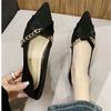 Pointed single shoes women's soft soles new summer versatile shoes small fragrant wind light mouth black four-season flat-soled ladyshoes