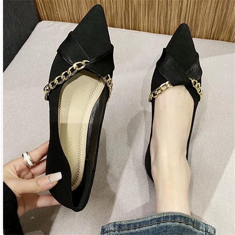 Pointed single shoes women's soft soles new summer versatile shoes small fragrant wind light mouth black four-season flat-soled ladyshoes