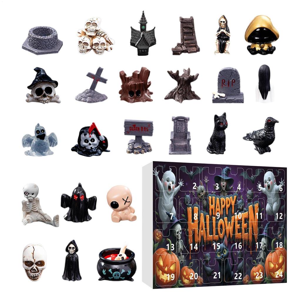 24 Day Halloween Advent Gift Box Resin Creepy Sculptures Desktop Ornament 24-Day Countdown Calendar Resin Figurines